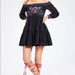 Free people sunbeams embroidery floral off the shoulder shift dress